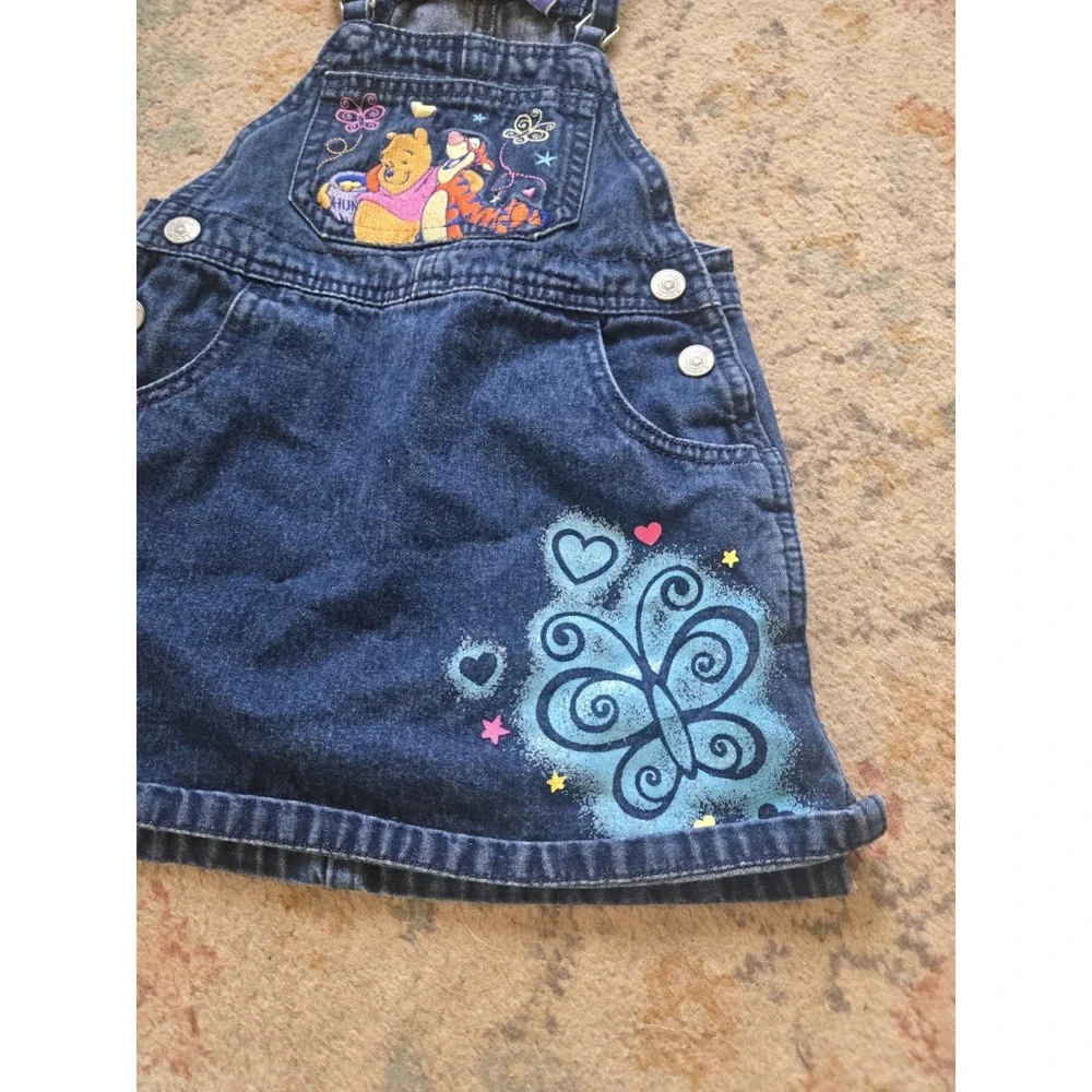 VTG Disney Winnie The Pooh Denim Jumper Dress Girls 2T Tigger Embroidered 90s